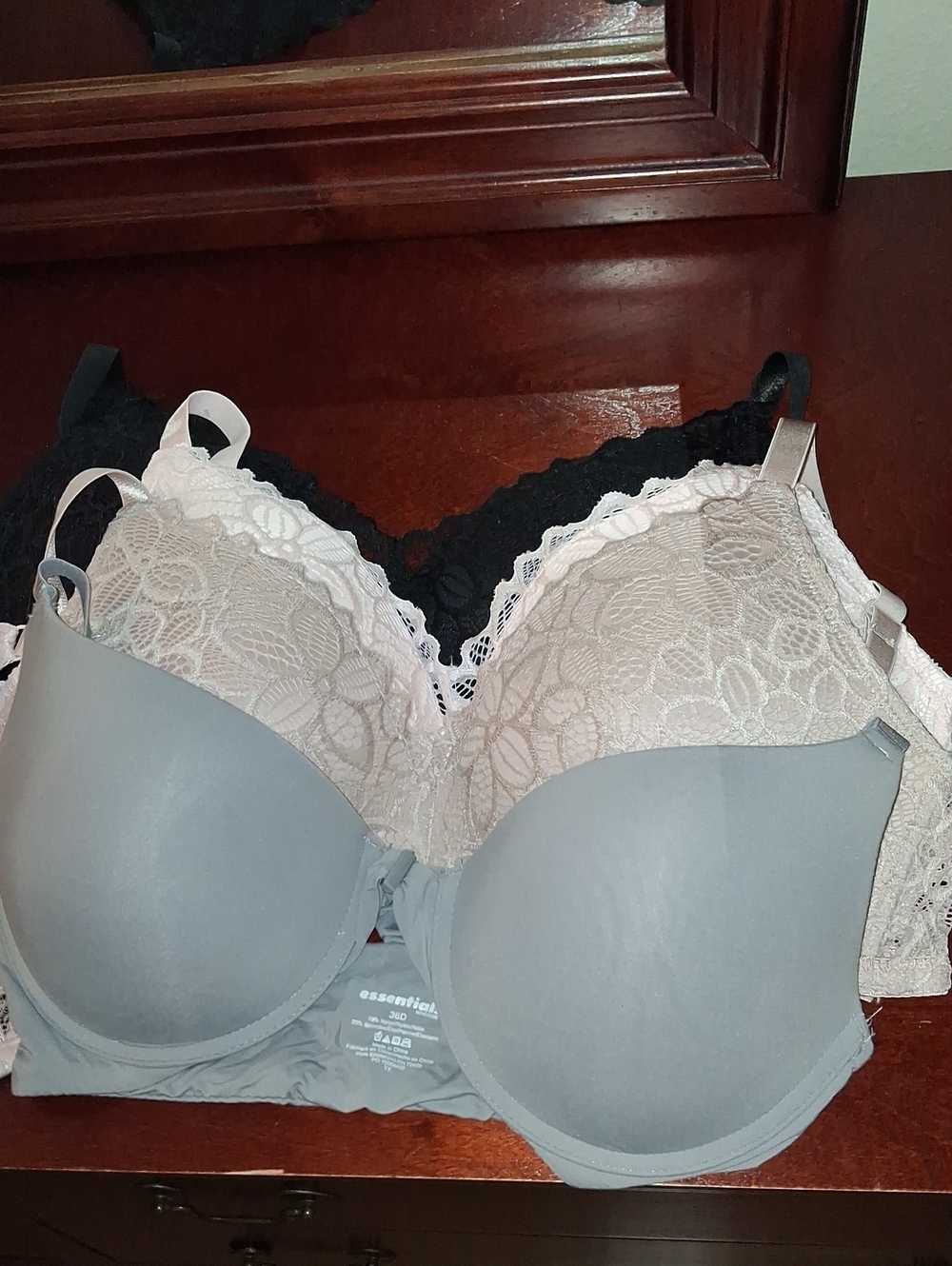 Lot Of 5 36D Bras White, Beige, Black And Grey